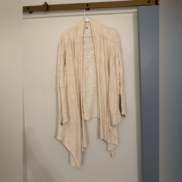 Free People In The Loop Open Front Distressed Cream Cardigan Sweater - Picture 2 of 9